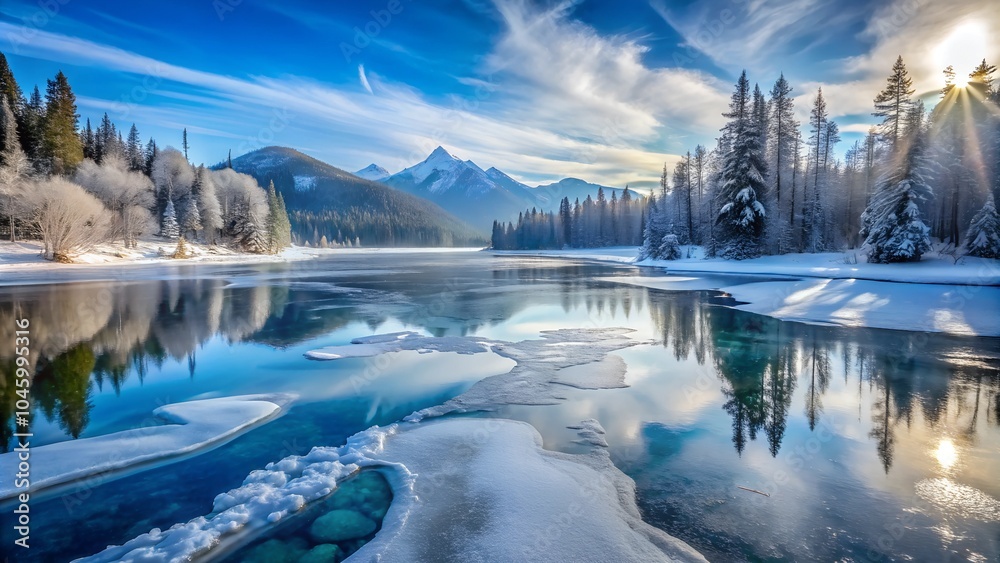 Fototapeta premium Frozen lake or river