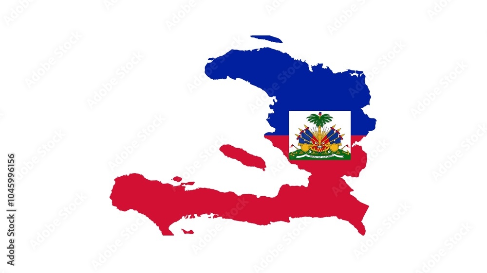 Republic of Haiti national flag isolated on white background. Haiti is a country on the island of Hispaniola in the Caribbean Sea, east of Cuba and Jamaica, and south of The Bahamas.