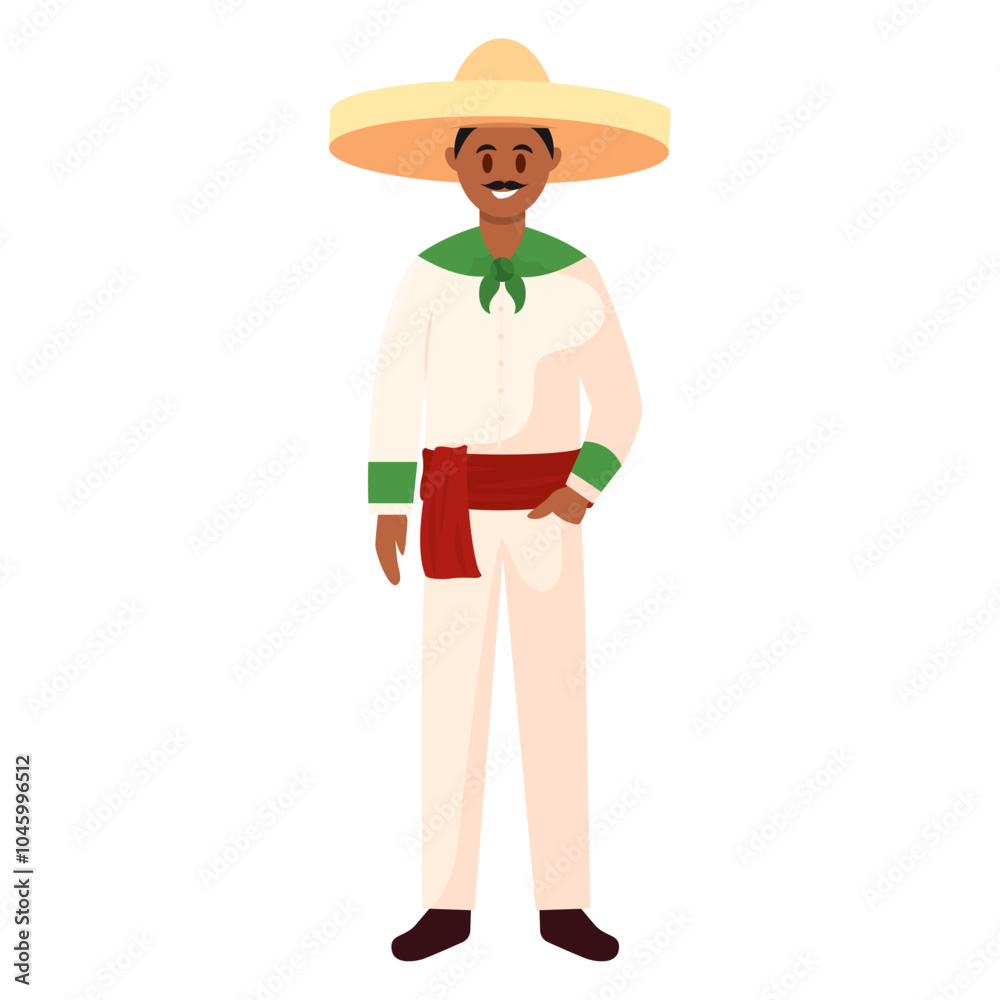 Man in white traditional Mexican outfit with sombrero, Vector Man in white traditional Mexican outfit with sombrero, Vector