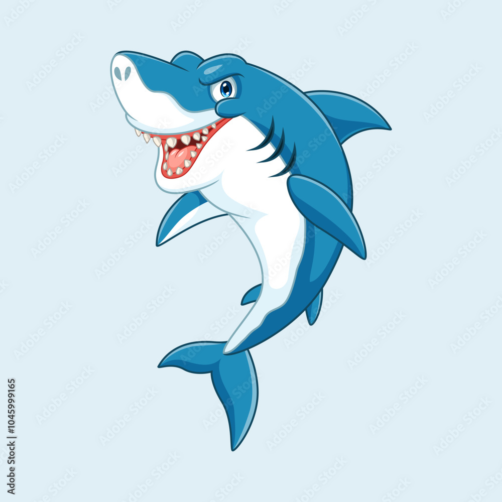 Naklejka premium Cartoon funny shark isolated on white background