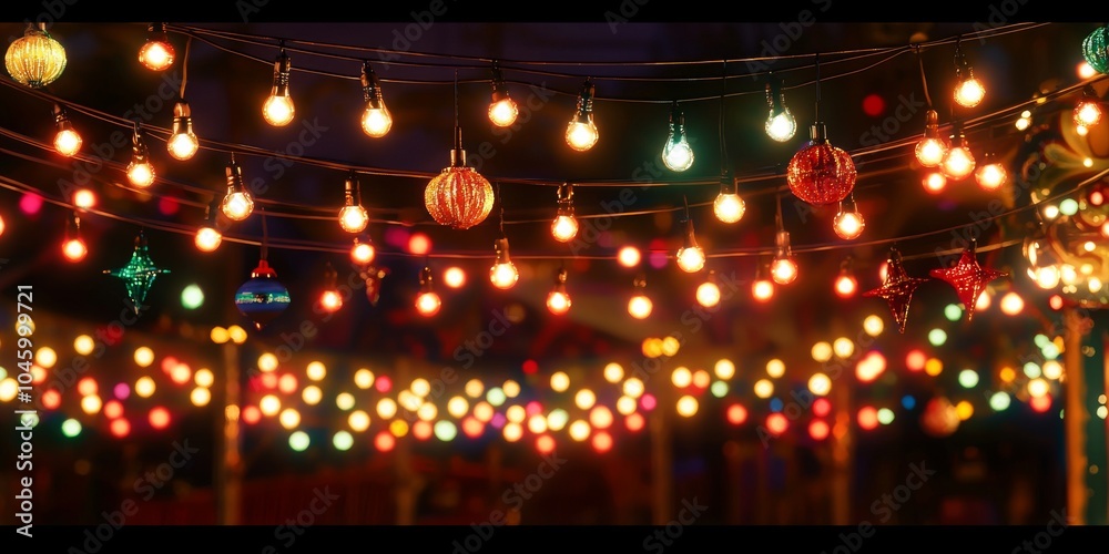 A vibrant display of colorful string lights creates a magical atmosphere at a festive gathering. A vibrant display of colorful string lights creates a magical atmosphere at a festive gathering.