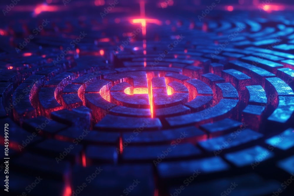 Maze with a glowing path leading to the center, symbolizing problem solving Maze with a glowing path leading to the center, symbolizing problem solving