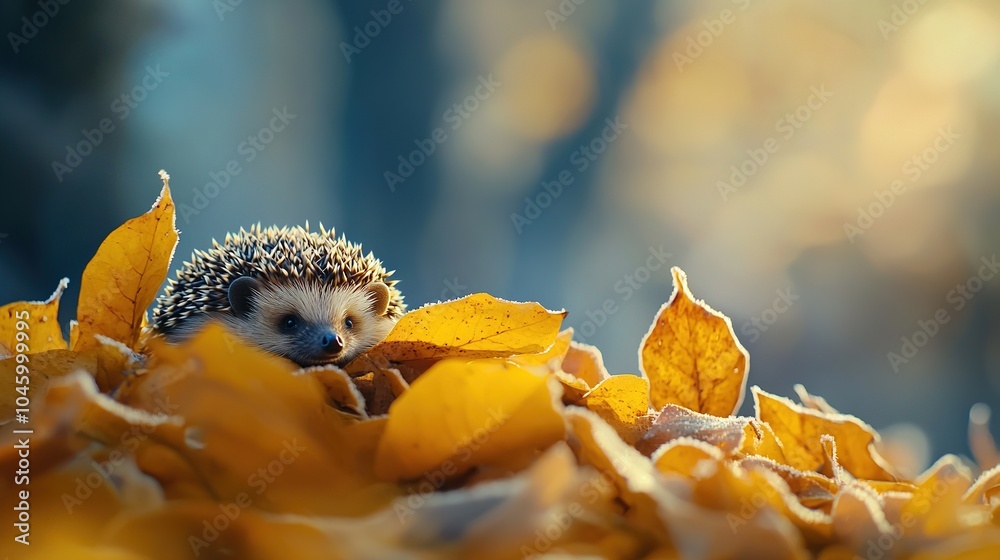 Fototapeta premium A small hedge sits atop a leaf pile next to another on top of yet another pile of leaves