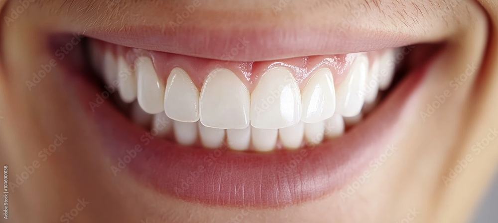 Fototapeta premium Close-up of a Perfect Smile with Healthy White Teeth, Woman Smiling with Flawless Teeth