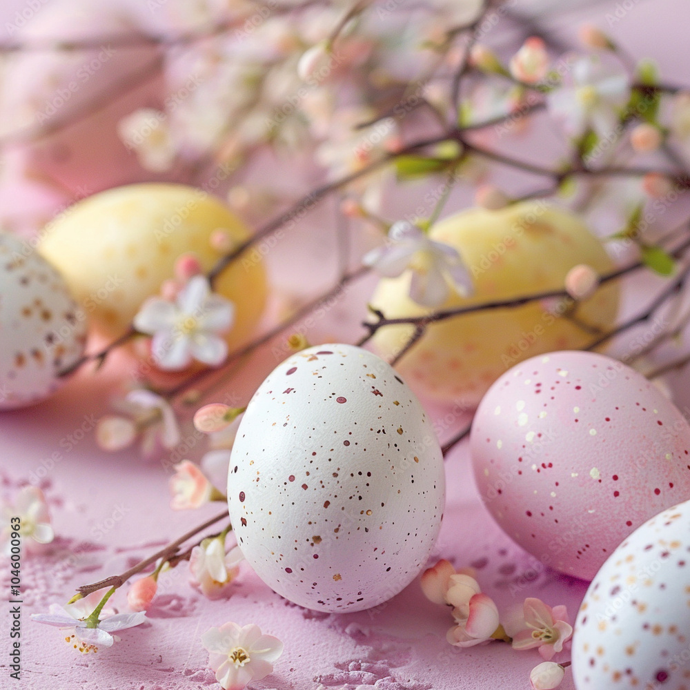 A bunch of eggs with white and pink shells are sitting on a pink background A bunch of eggs with white and pink shells are sitting on a pink background