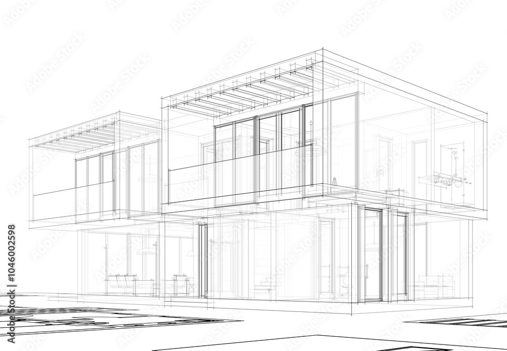 Architectural drawing  of a house 3d illustration