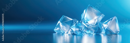 Icy crystals reflect light in abstract patterns against a soothing blue background, evoking a sense of calm and winter beauty. Generative AI