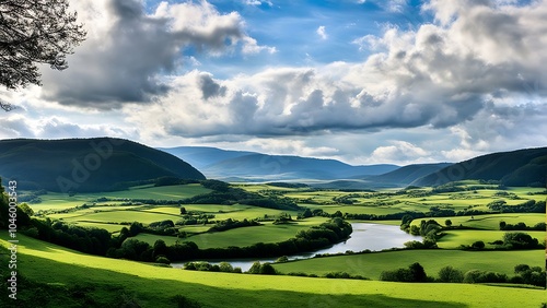landscape with mountains and clouds
