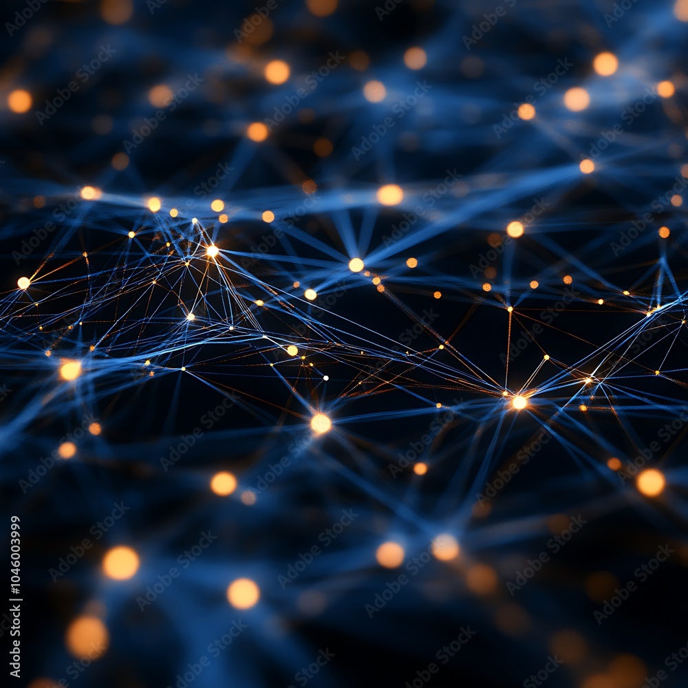 Glowing Blue and Orange Nodes in Futuristic Digital Network Design Illustration Glowing Blue and Orange Nodes in Futuristic Digital Network Design Illustration