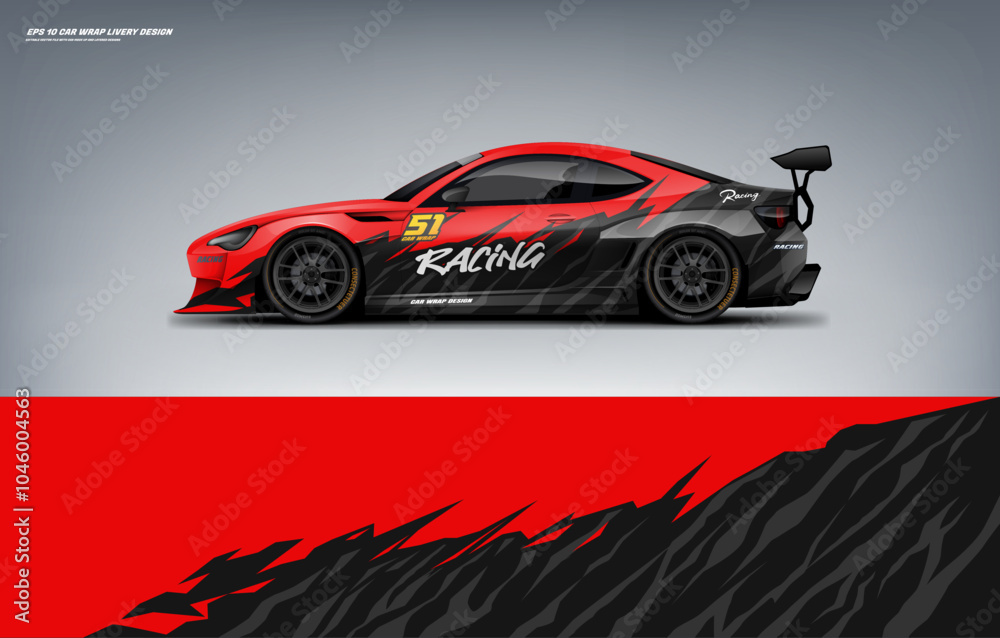 Fototapeta premium Car wrap livery design with paint splash theme with red color combination