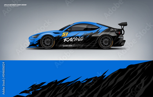 Car wrap livery design with paint splash theme with blue color combination