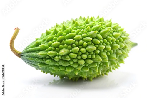 Spiny gourd with bristly texture on white background from high angle
