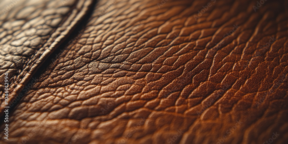 Macro shot of rich brown leather, featuring its classic grain and natural texture, with visible pores that showcase the authenticity of genuine leather Macro shot of rich brown leather, featuring its classic grain and natural texture, with visible pores that showcase the authenticity of genuine leather