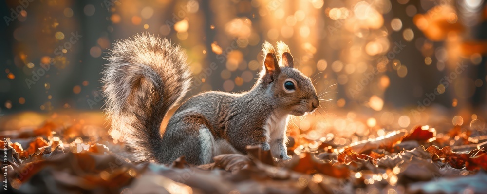 Artistic illustration of a squirrel in a whimsical autumn forest setting, surrounded by colorful leaves and branches. Artistic illustration of a squirrel in a whimsical autumn forest setting, surrounded by colorful leaves and branches.