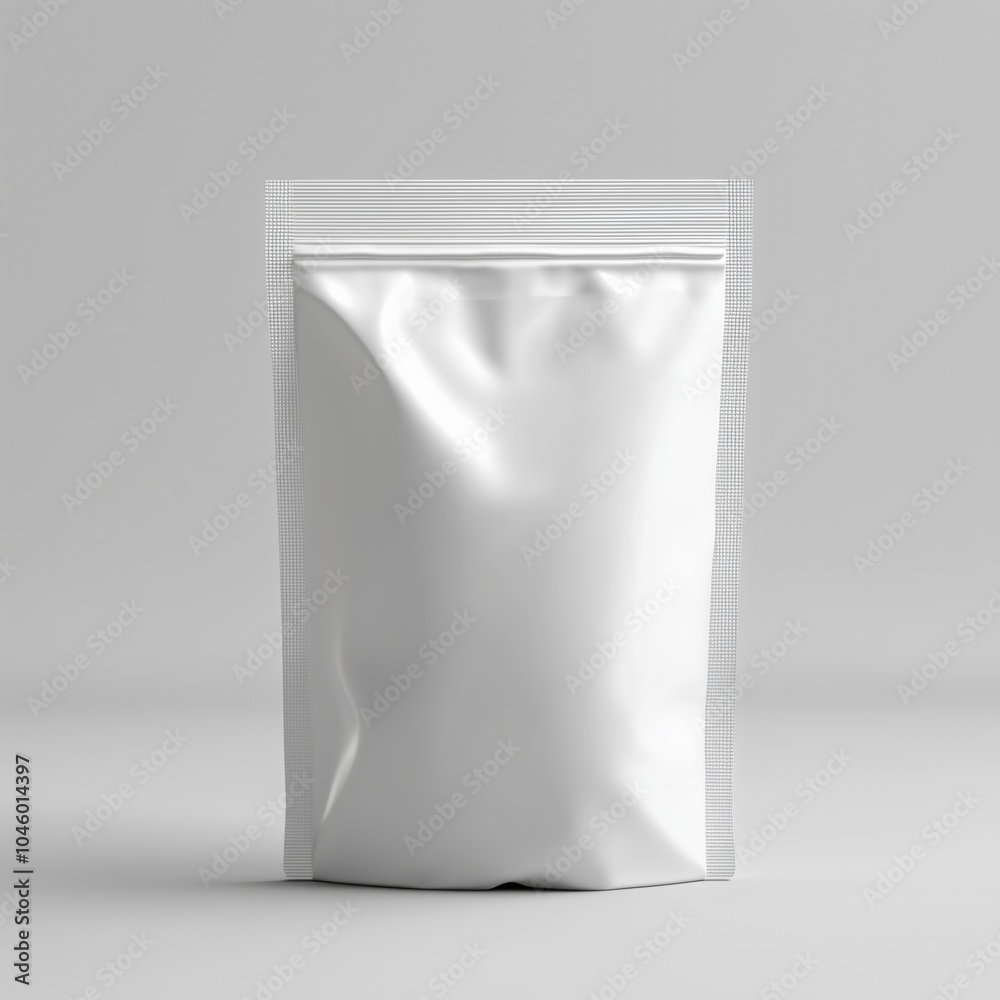 White stand-up pouch packaging isolated on light gray background White stand-up pouch packaging isolated on light gray background