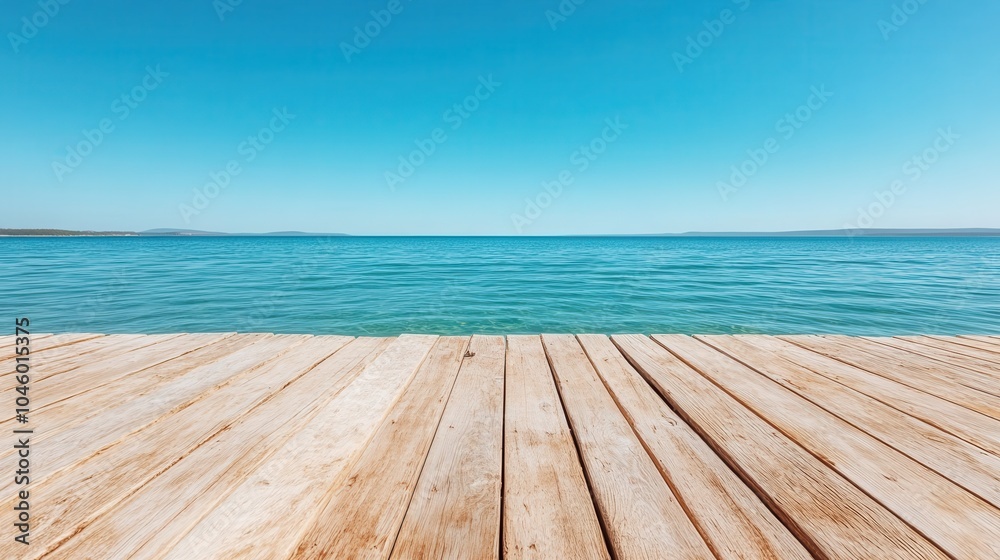 A stunning wooden pier stretches into the azure ocean, offering a tranquil scene with distant islands under a clear blue sky, perfect for relaxation and peace. A stunning wooden pier stretches into the azure ocean, offering a tranquil scene with distant islands under a clear blue sky, perfect for relaxation and peace.