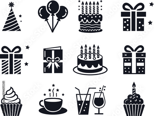 A collection of birthday celebration elements