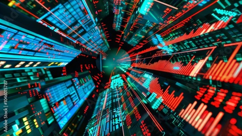 Abstract digital visualization with colorful data streams and glowing graphics. photo