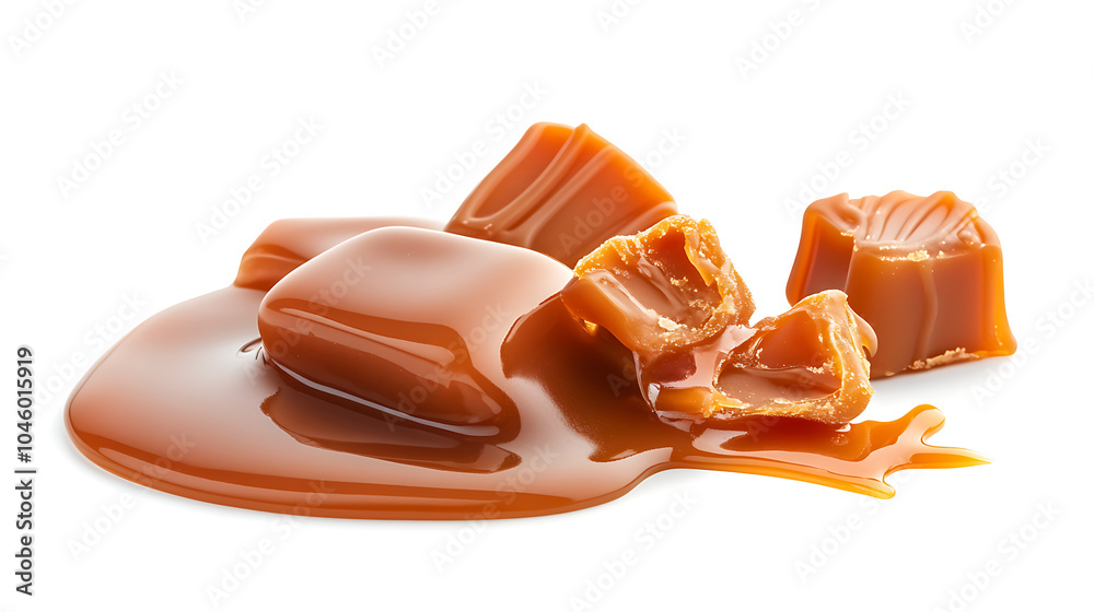 Caramel candies and caramel sauce isolated Caramel candies and caramel sauce isolated