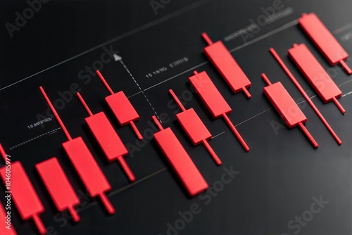 Red candlestick chart on black background illustrating market trends. photo