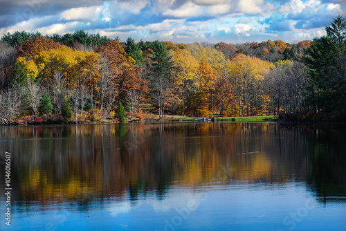 Autumn landscape with lake in upstate New York.