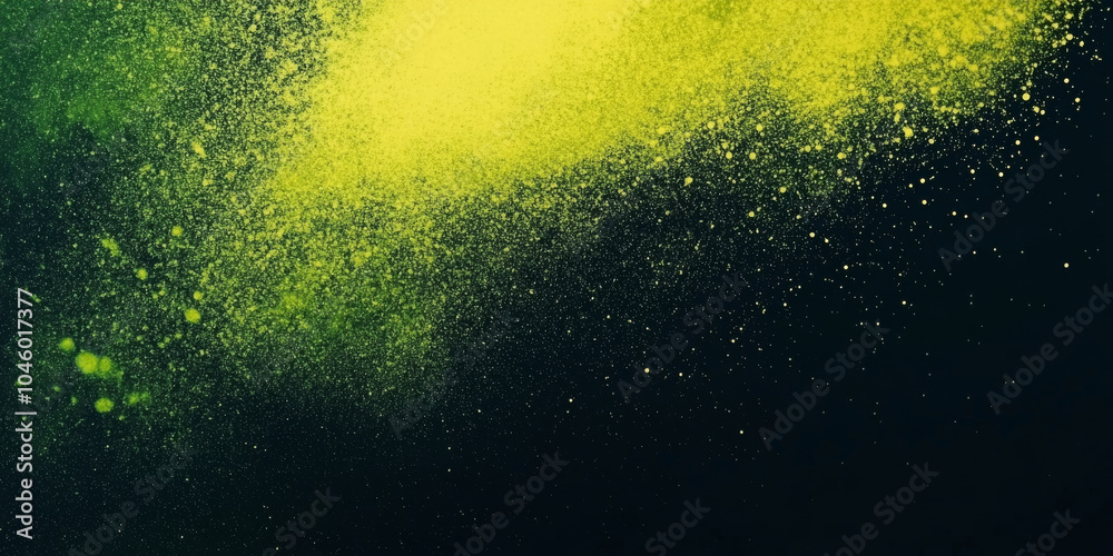 Fototapeta premium Abstract grainy gradient background, yellow green color shape, black backdrop, noisy texture, dark banner poster header design with bright yellow blending into fresh green tones