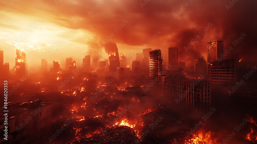 Obraz premium An image representing a destroyed city in a fire storm 