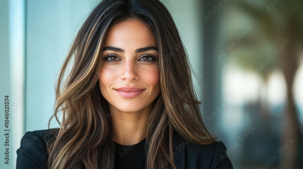 A poised woman with long, flowing hair stands confidently in a corporate setting, exuding intelligence and elegance dressed in sleek, professional attire. A poised woman with long, flowing hair stands confidently in a corporate setting, exuding intelligence and elegance dressed in sleek, professional attire.