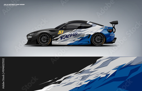 Racing Car branding with racing wrap decal or livery design. Abstract racing graphics backround. Editable vector template