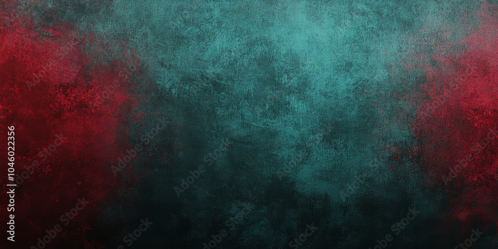 Fototapeta premium Abstract grainy gradient background, crimson teal color shape, black backdrop, noisy texture, dark banner poster header design with rich crimson transitioning into deep teal