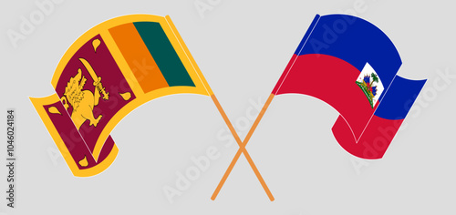 Crossed and waving flags of Sri Lanka and Republic of Haiti. Vector illustration
