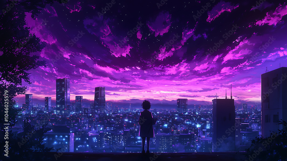 Chill Lo fi Vibes with Night Skyline and Purple Hues Manga and Anime Inspirations Chill Lo fi Vibes with Night Skyline and Purple Hues Manga and Anime Inspirations
