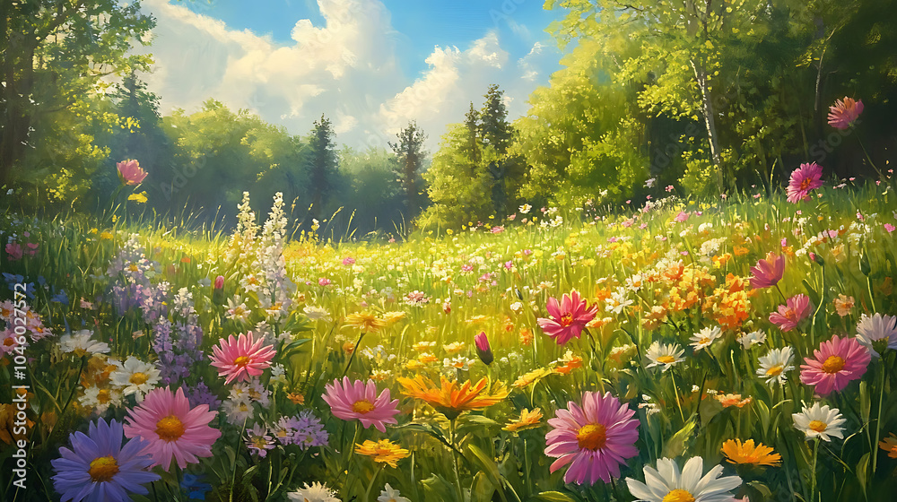 Obraz premium Beautiful meadow full of spring flowers
