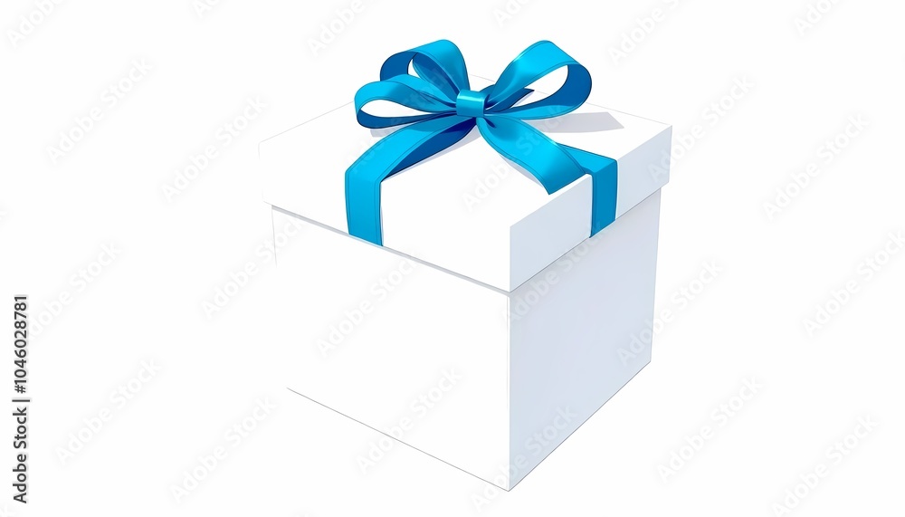 Obraz premium White Gift Box with Blue Ribbon Top View