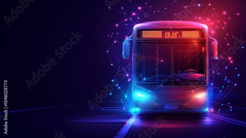 Networked Electric Bus, Connected Dots Background. Transportation, Technology, Future Concept. photo