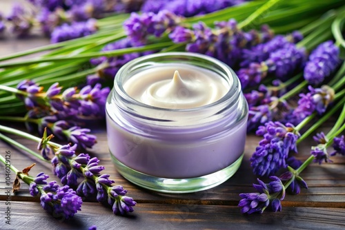 Transform your skincare routine with this exquisite facial cream, infused with fresh lavender for deep hydration and rejuvenation, delicately held in a sophisticated jar.