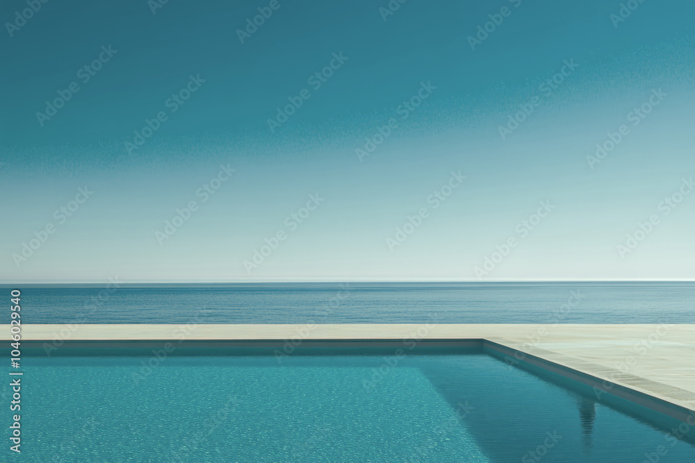 Fototapeta premium Infinity pool merging with the ocean on sunny day