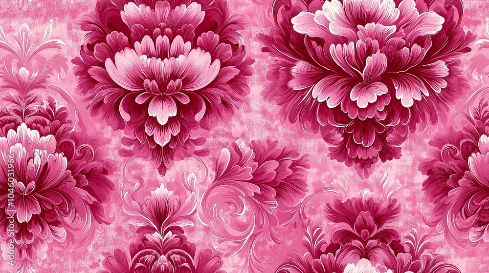 Naklejka premium Pink and white floral pattern with a textured background.