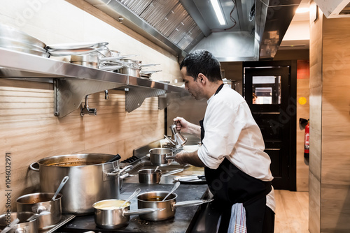 Chef busily preparing meals in a professional kitchen