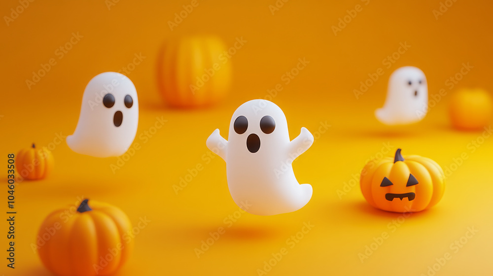 Cute Halloween theme background, There are ghost, pumpkin, Cartoon. Generative AI Cute Halloween theme background, There are ghost, pumpkin, Cartoon. Generative AI