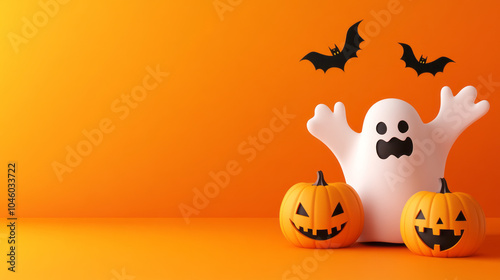 Cute Halloween theme background, There are ghost, pumpkin, Cartoon. Generative AI