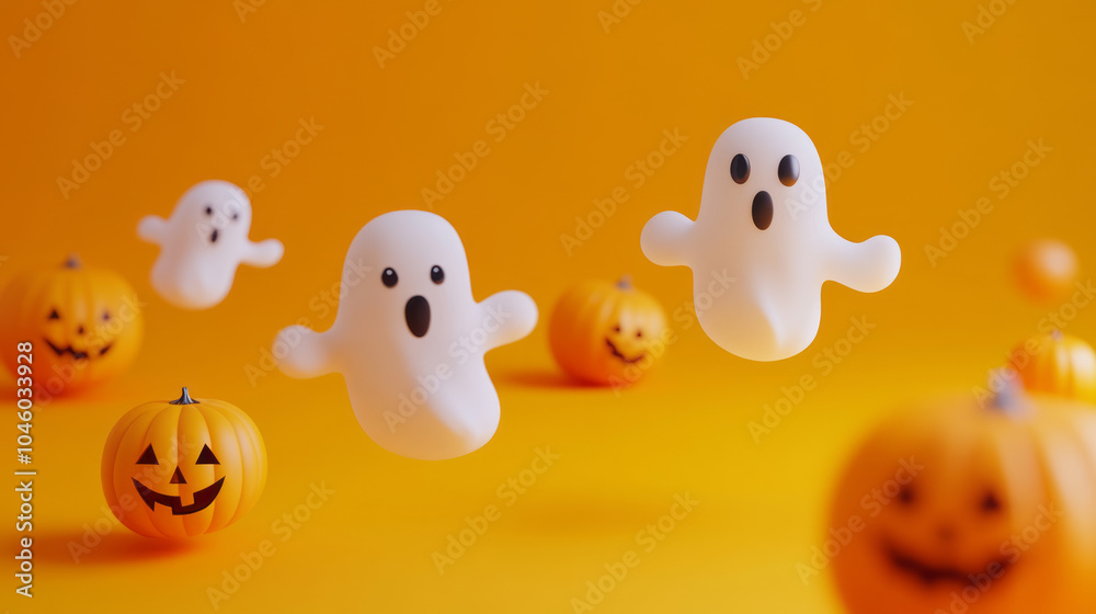 Cute Halloween theme background, There are ghost, pumpkin, Cartoon. Generative AI Cute Halloween theme background, There are ghost, pumpkin, Cartoon. Generative AI