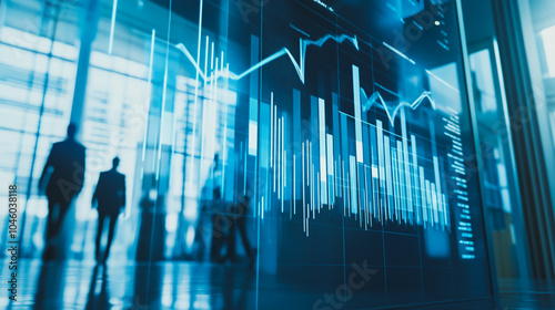 Group of business people silhouettes in modern office building and business network concept. Human resources with pastel innovation charts and graphs with statistics to analyze business