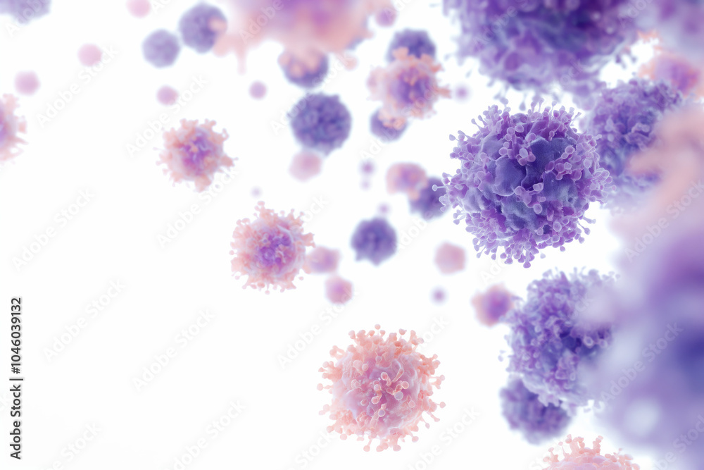 Detailed microscopic view of floating influenza virus particles. Generative AI Detailed microscopic view of floating influenza virus particles. Generative AI