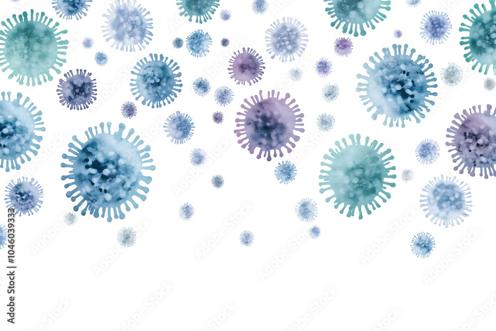 Detailed microscopic view of floating influenza virus particles. Generative AI Detailed microscopic view of floating influenza virus particles. Generative AI