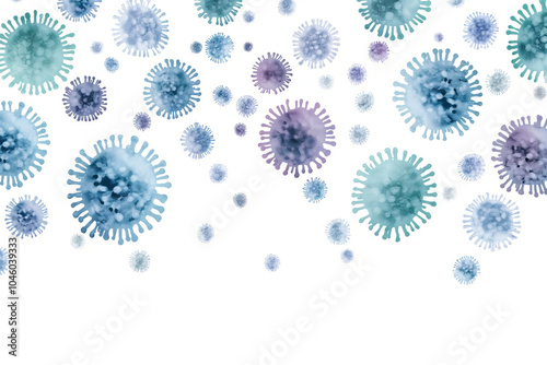 Detailed microscopic view of floating influenza virus particles. Generative AI