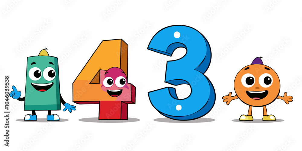 Set of 3D cute happy nombers , isolated on white background Set of 3D cute happy nombers , isolated on white background