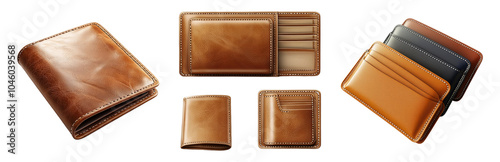 PNG Various Styles of Brown Leather Wallets Isolated on Transparent Background