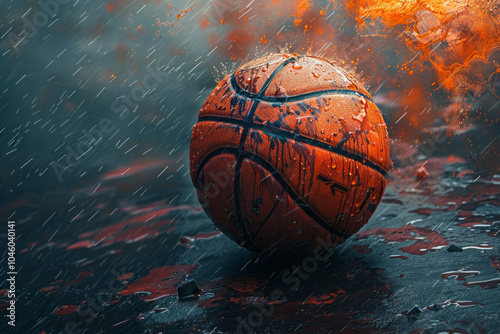 Create aretro background image that has details related to the sport of basketball. Generative AI photo