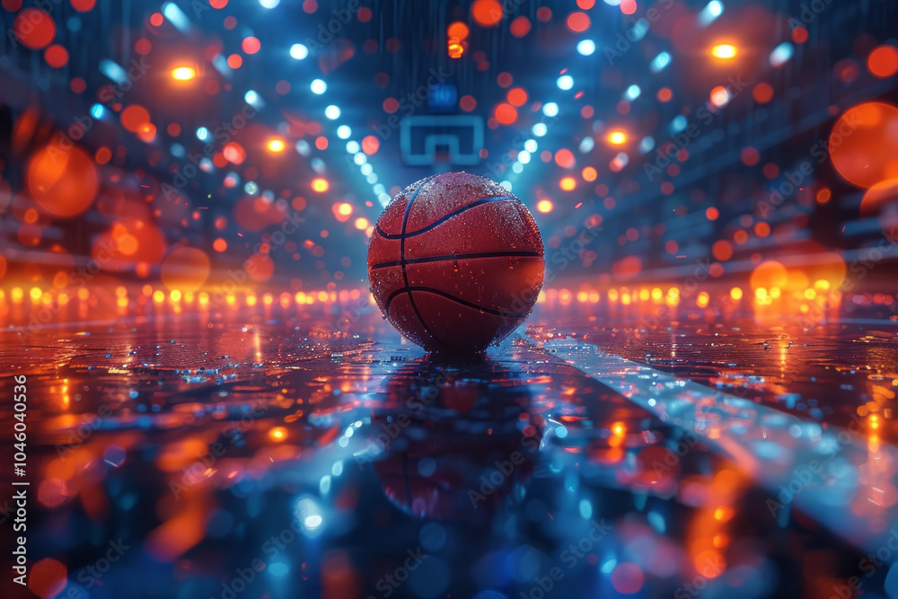 High speed zooming through basketball court. Generative AI High speed zooming through basketball court. Generative AI